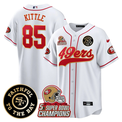 49ers Faithful To The Bay & 5x Champions Patch Baseball Jersey - All Stitched