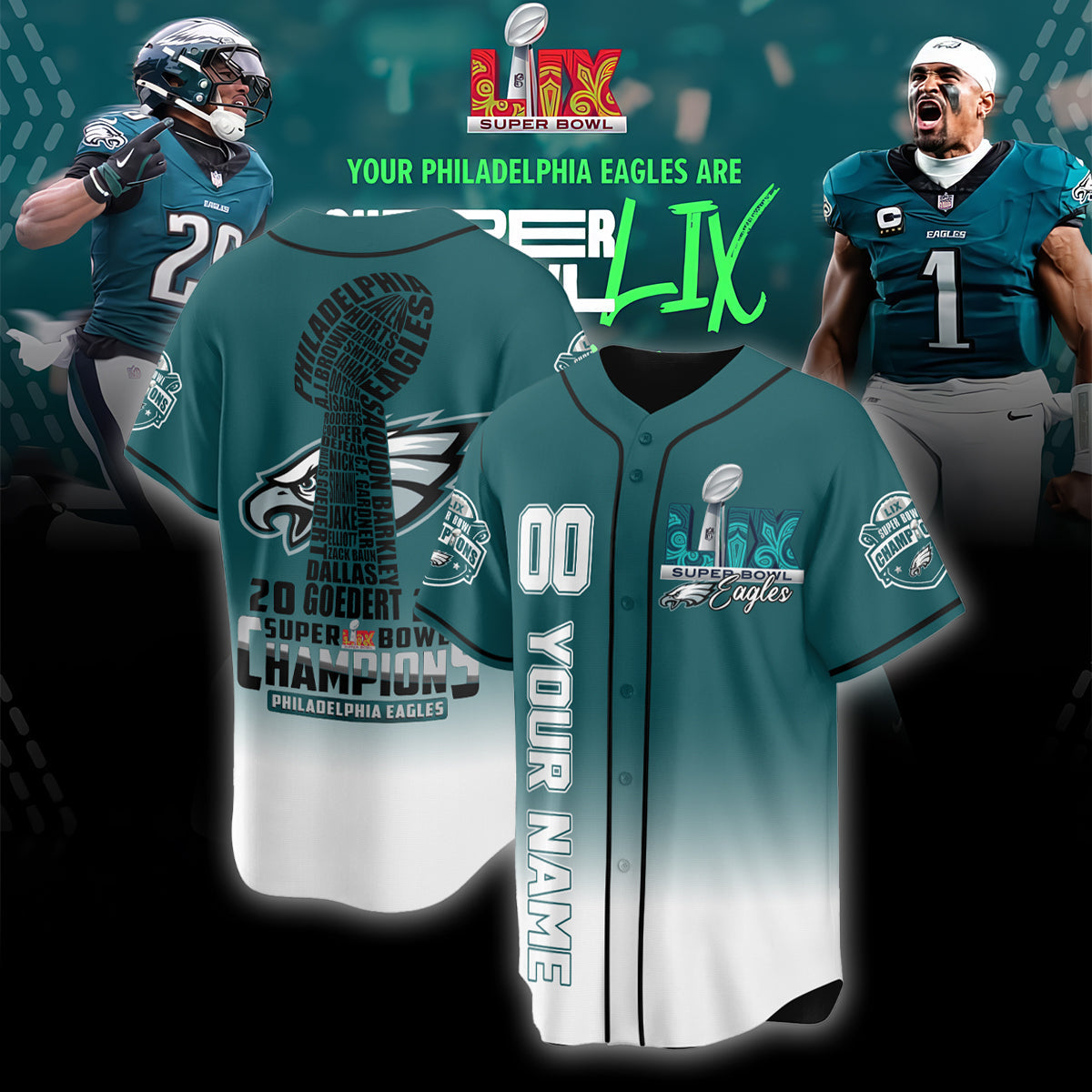 PHI Super Bowl LIX Champions Custom Limited Jersey N2