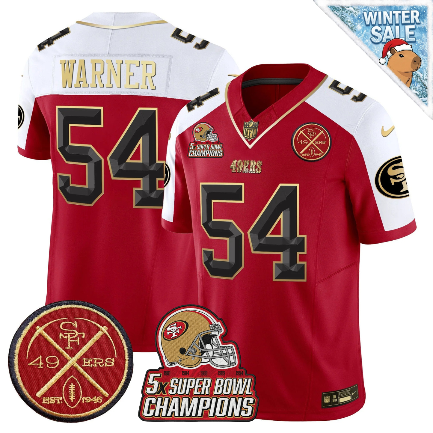 49ers 5-Times Champions & Est.1946 Patch Vapor Limited Jersey - All Stitched