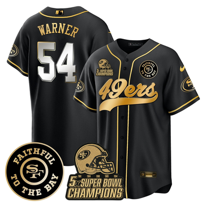 49ers Faithful To The Bay & 5x Champions Patch Baseball Jersey - All Stitched